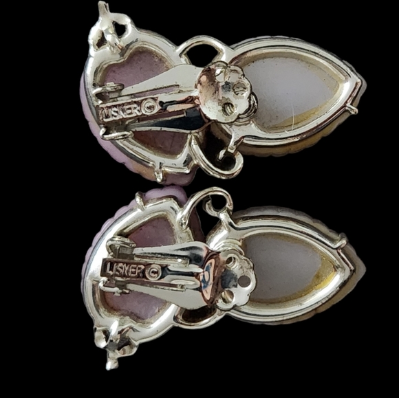 LISNER * Rare * Vintage SET!  LUCITE Leaves Lilac Necklace and Clip on Earrings - Picture 11 of 16